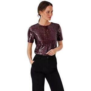 Ann Taylor Sequin Top‎ Women Size S Ox Blood Red Glam Mcbling Party Crew Neck